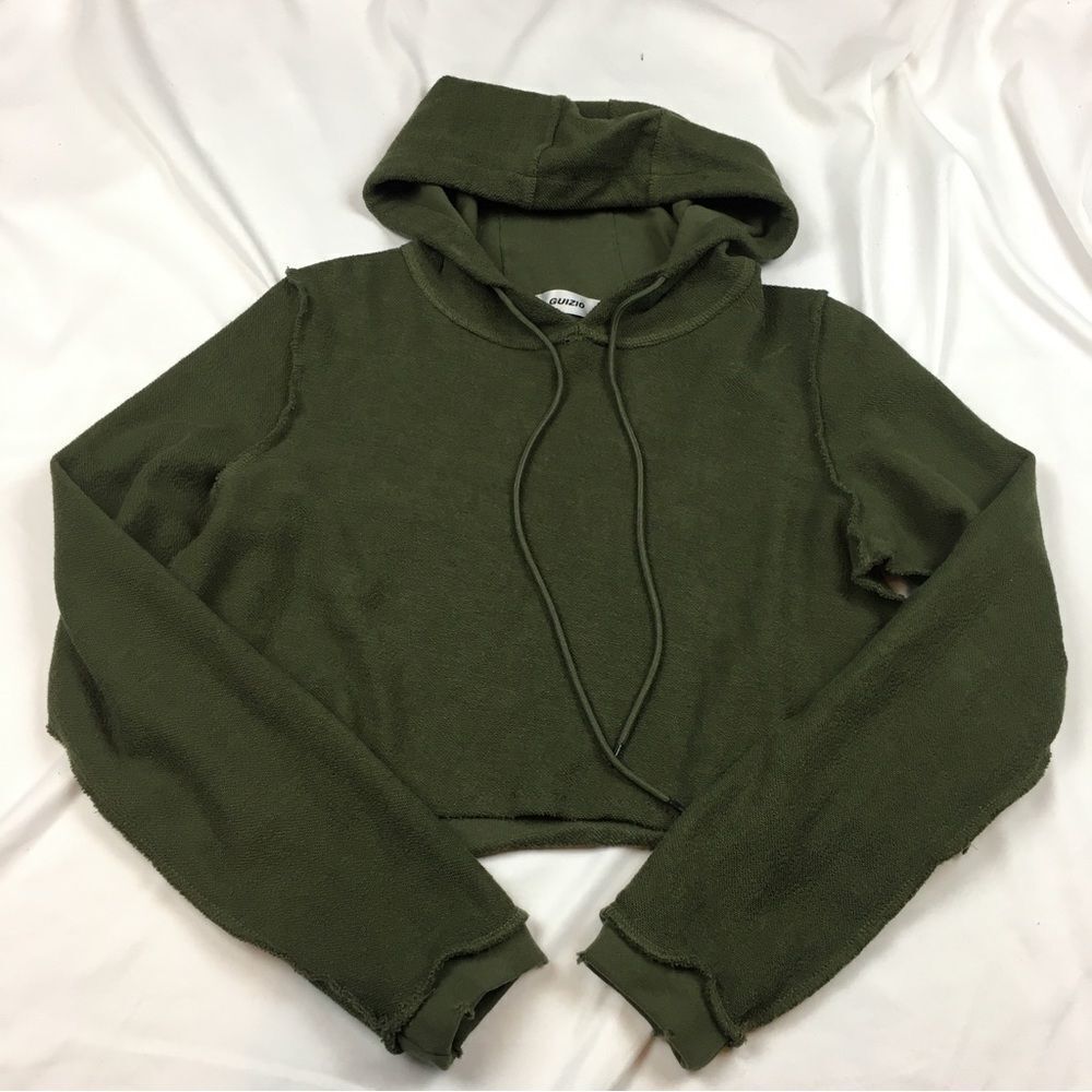 Danielle Guizo Distressed Inside Out Cropped Hoodie